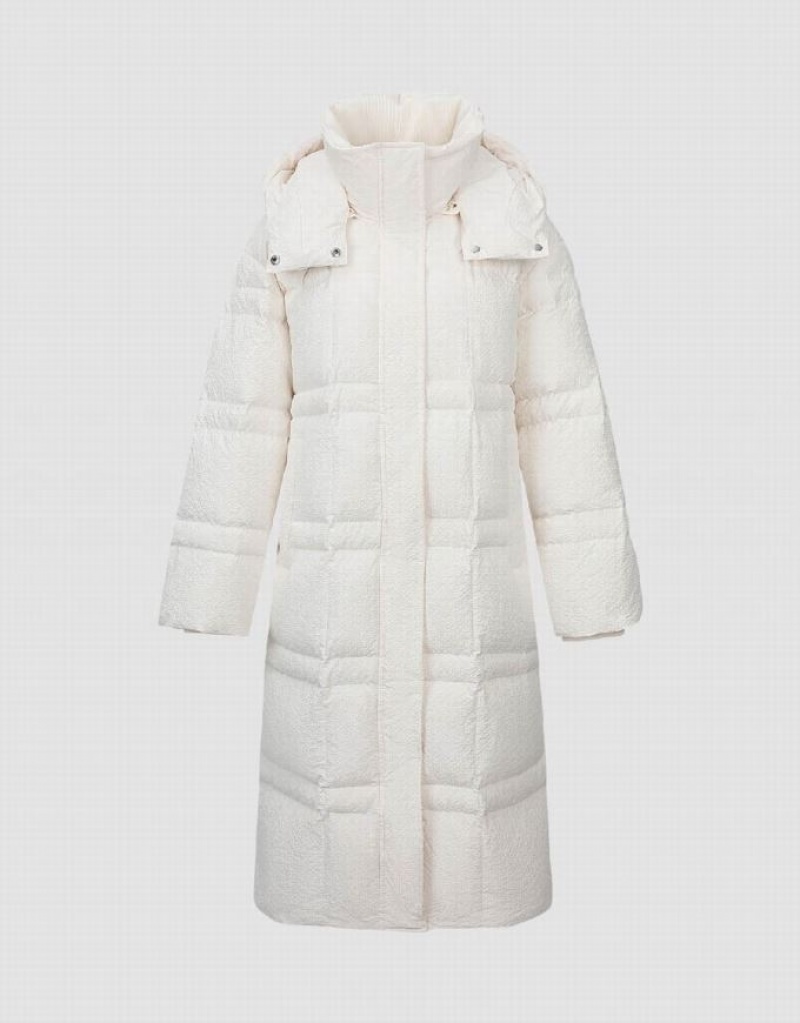 White Urban Revivo Straight Hooded Women's Puffer Jacket | APBLVW-081