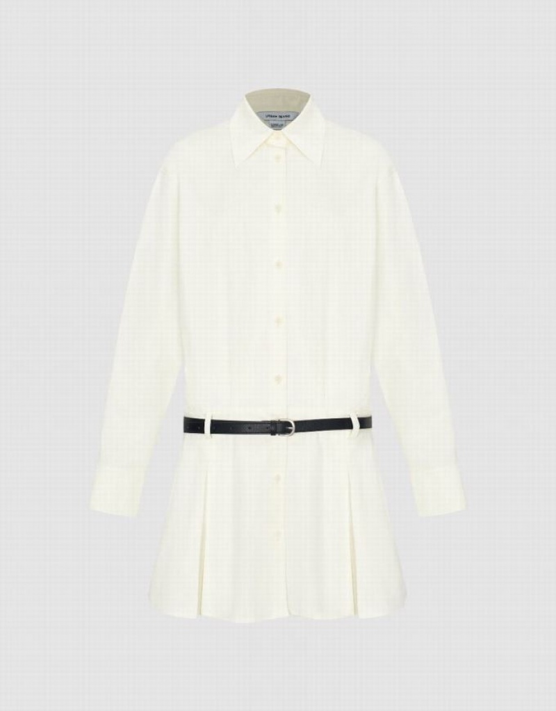 White Urban Revivo Straight With Belt Women's Shirt Dress | BLAVZY-240