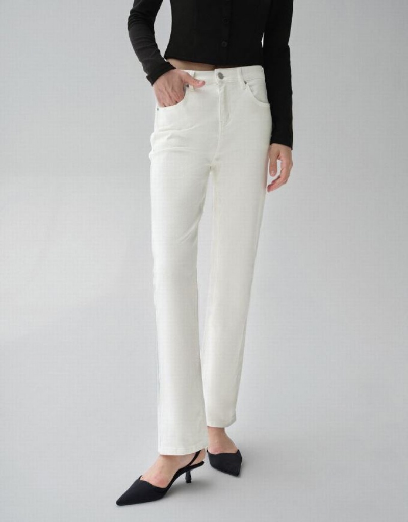 White Urban Revivo Straight Women's Jeans | FECMUT-761