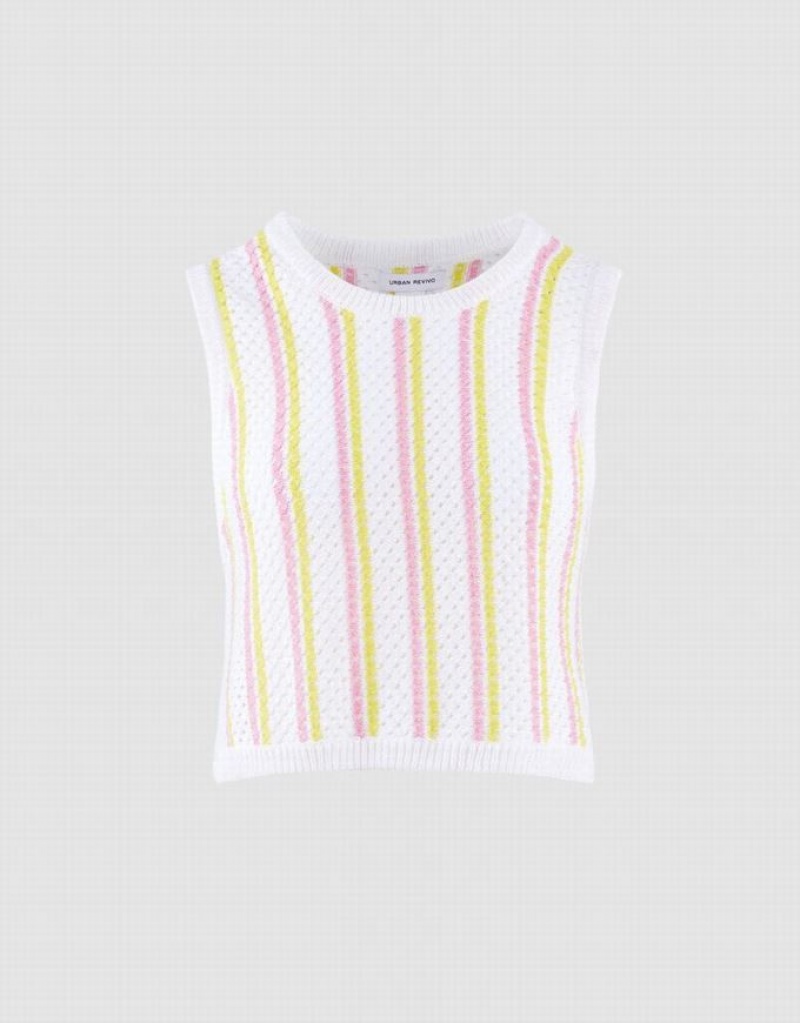 White Urban Revivo Striped Knitted Women\'s Tank Top | PIOSFM-162