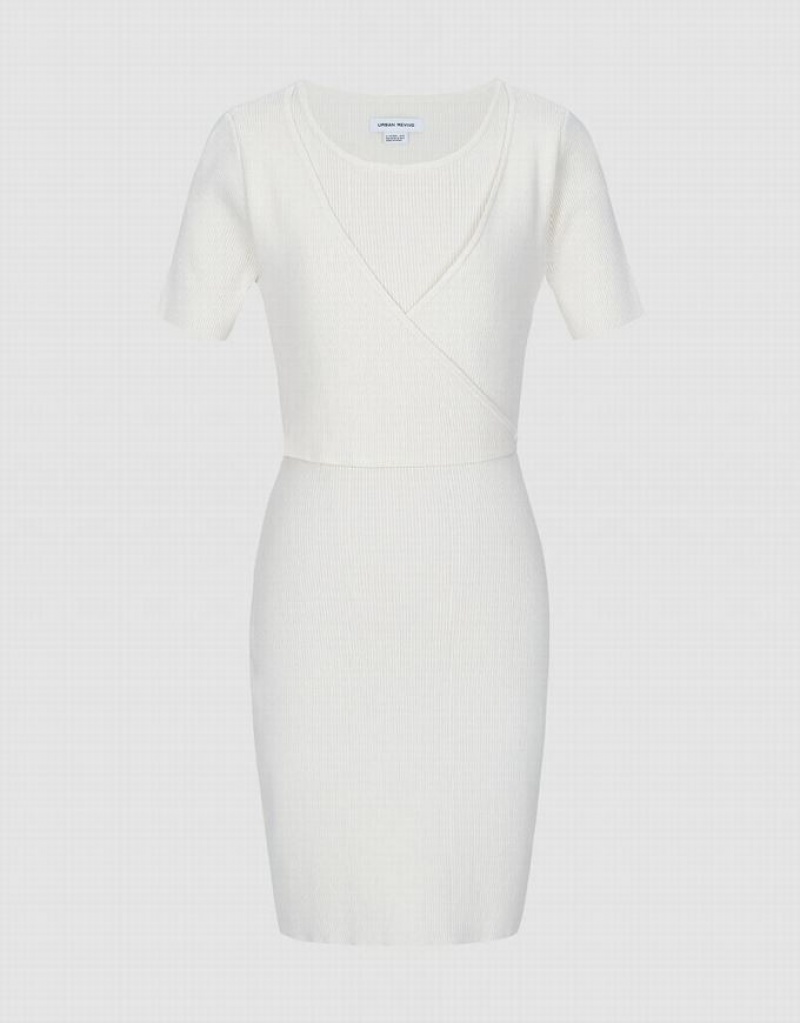 White Urban Revivo Surplice Tie Front Women's Knitted Dress | PAGJIS-174