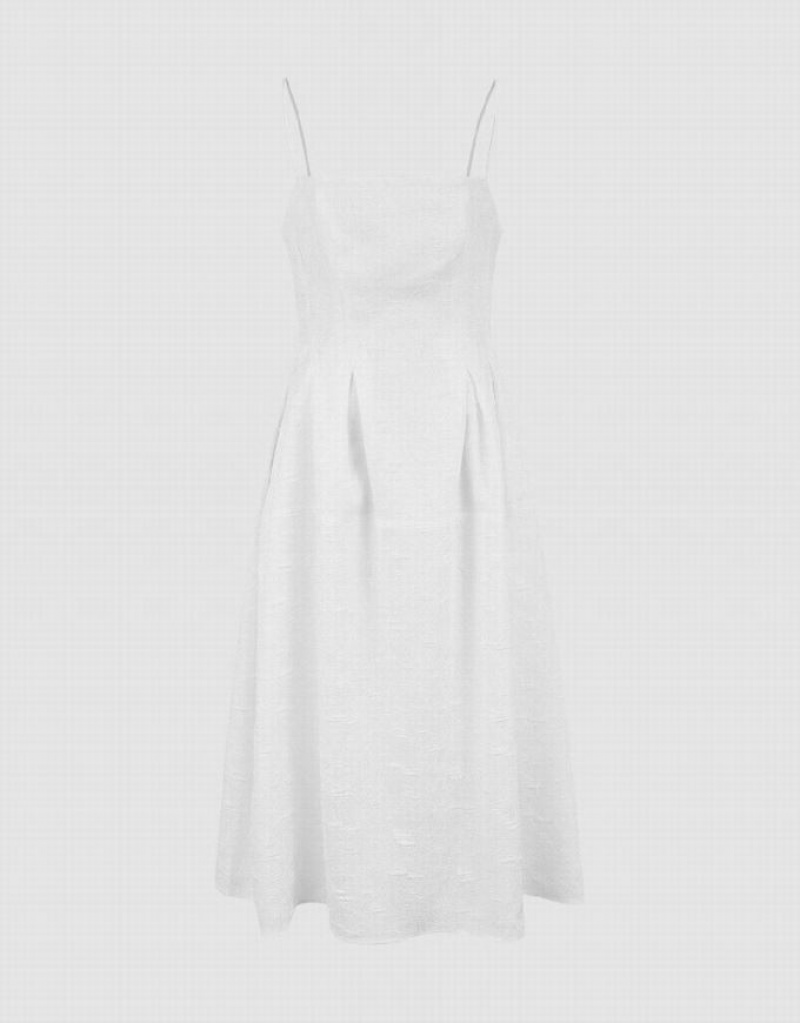 White Urban Revivo Textured Cami A-Line Women's Dress | FWYPTH-650