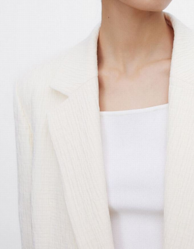 White Urban Revivo Textured Double Breasted Women's Blazers | ZFMPGY-615