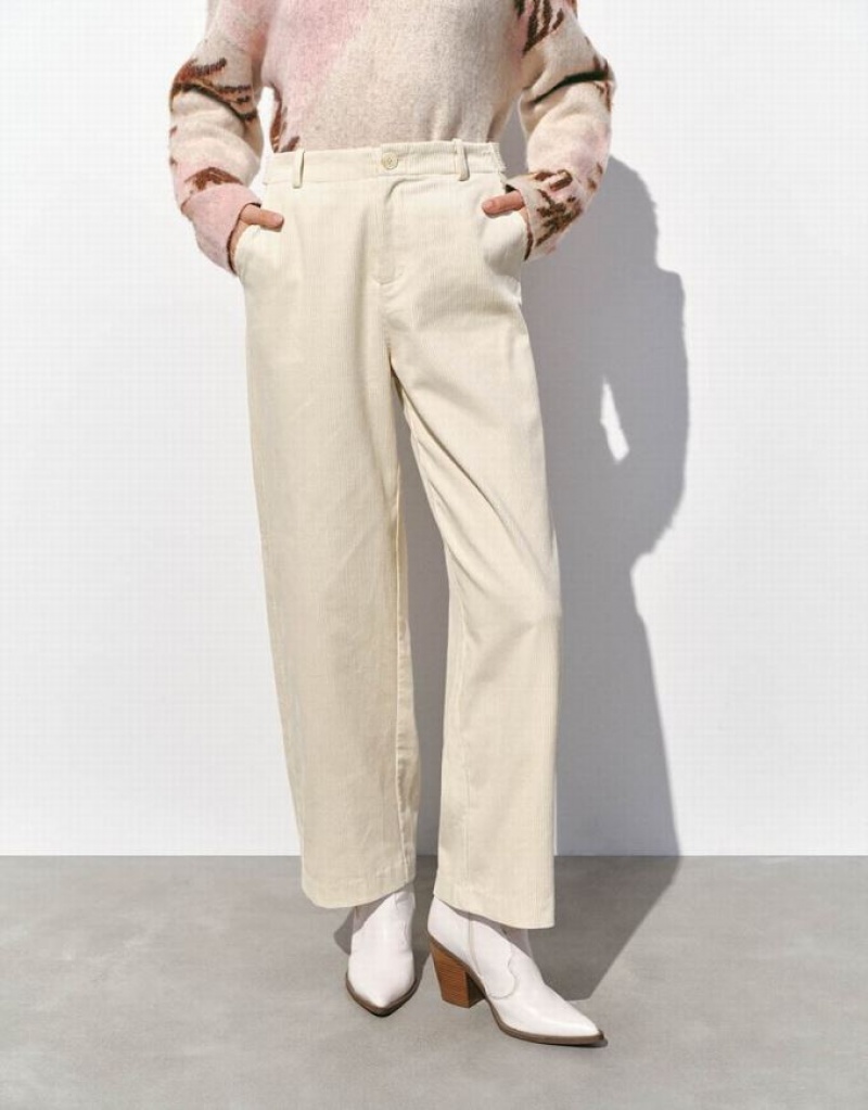 White Urban Revivo Textured Wide-Leg Women's Pants | JXBPOL-694