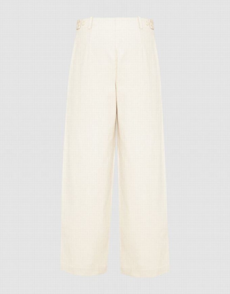 White Urban Revivo Textured Wide-Leg Women's Pants | JXBPOL-694