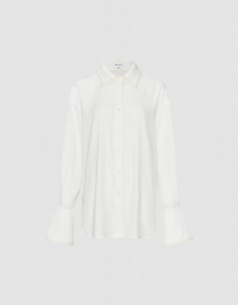 White Urban Revivo Thin Button Up Loose Women's Shirts | DQVULI-017