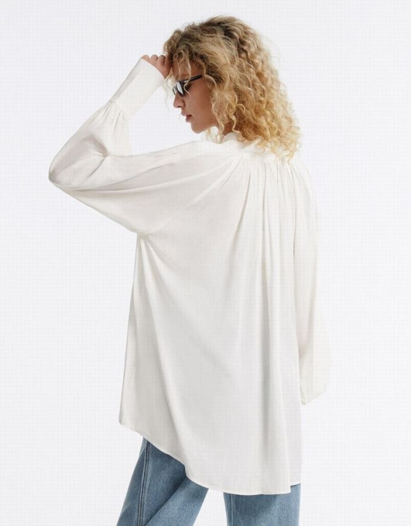 White Urban Revivo Tie Front Women's Blouse | ZMOYNL-497