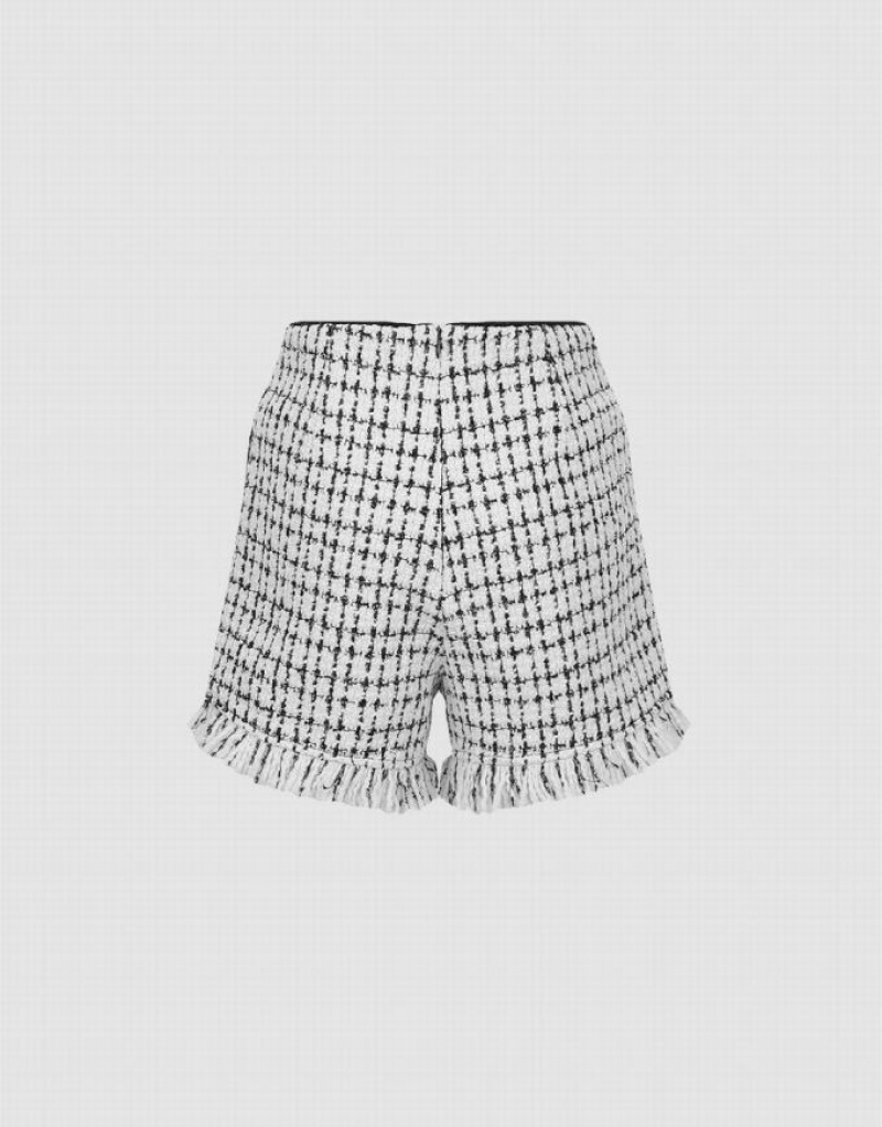 White Urban Revivo Tweed Raw Hem Women's Shorts | TMLXBE-276