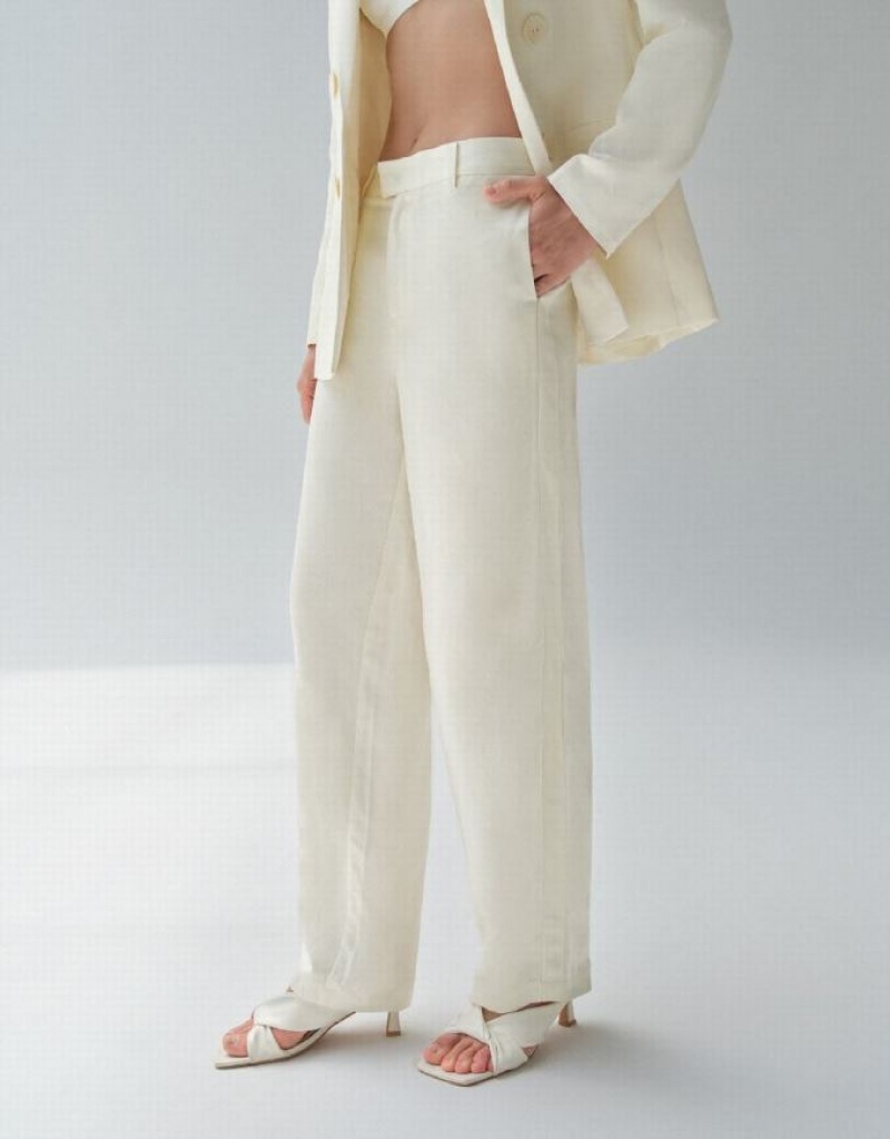 White Urban Revivo Wide-Leg Women's Pants | LAJMGX-085