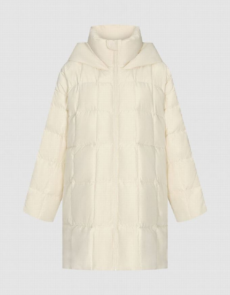 White Urban Revivo Zipped Hooded Women's Down Jackets | SKWUMF-619