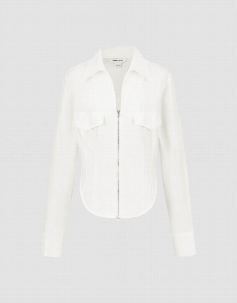 White Urban Revivo Zipper Front A-Line Women's Shirts | CXTLEU-874