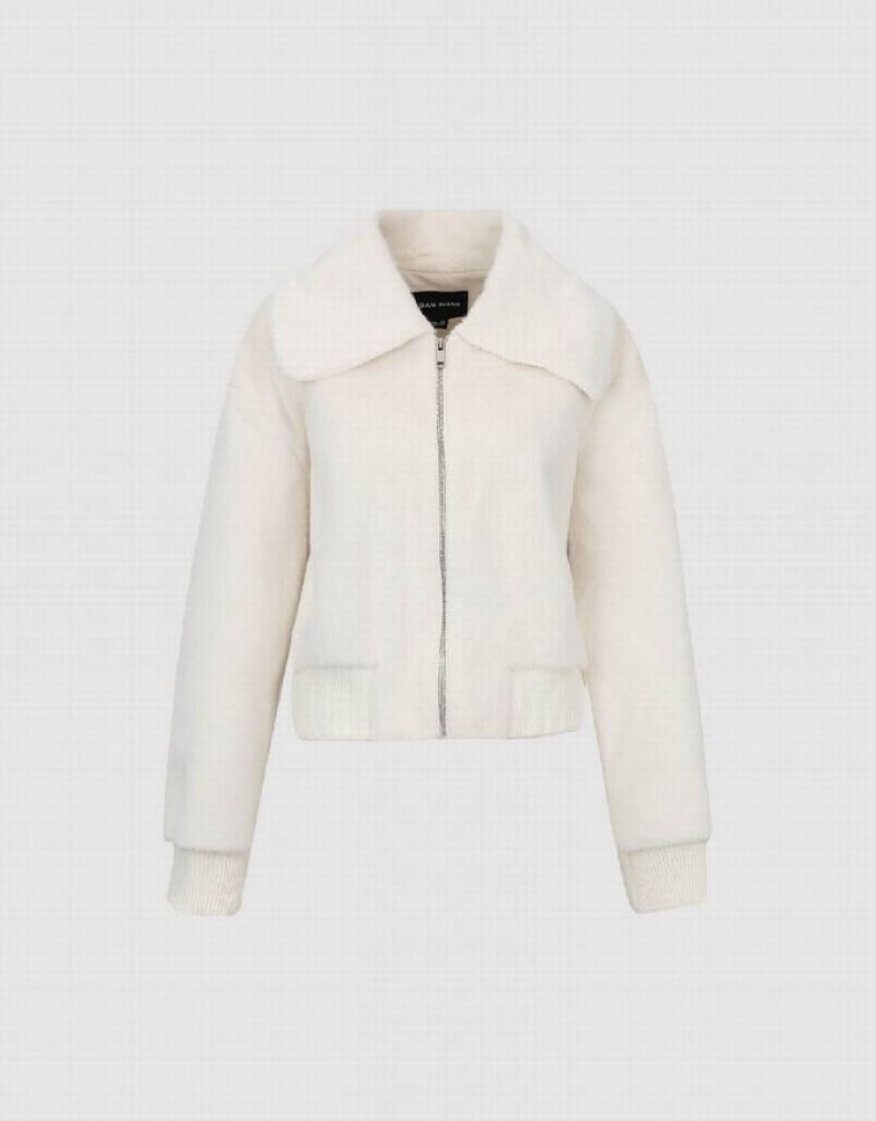 White Urban Revivo Zipper Front Furry Women's Jacket | UZPMYN-312