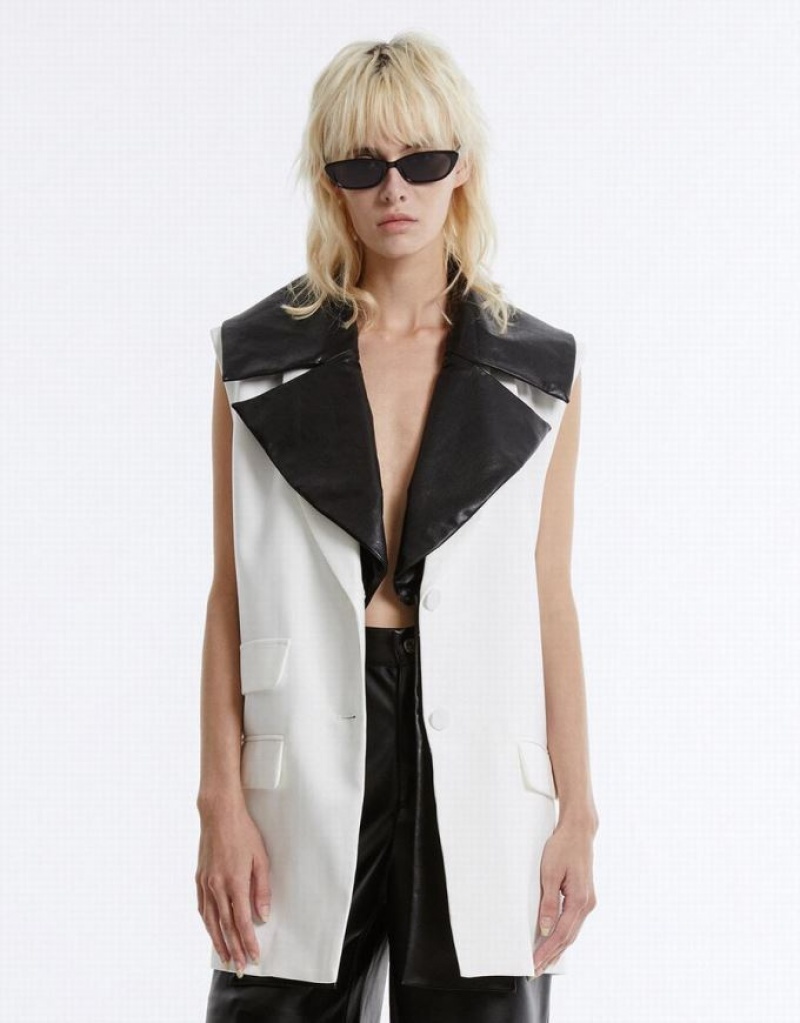 White / Black Urban Revivo Two-Tone Women's Vest | UFWIDR-516