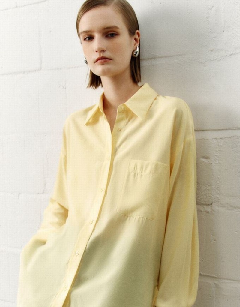 Yellow Urban Revivo Button Up Straight Women's Shirts | OYIZHA-678