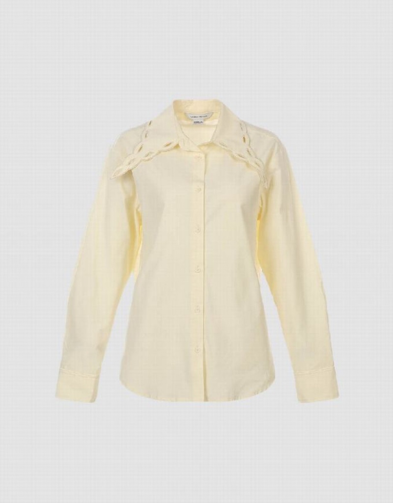 Yellow Urban Revivo Collared Neck Lapel Women's Shirts | YHSMRL-421