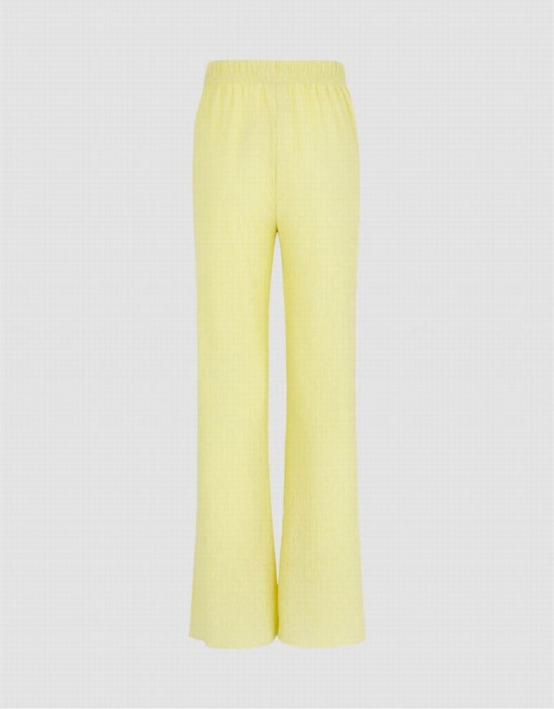 Yellow Urban Revivo Elastic Waist Knitted Flare Women's Pants | ZXEDBW-235