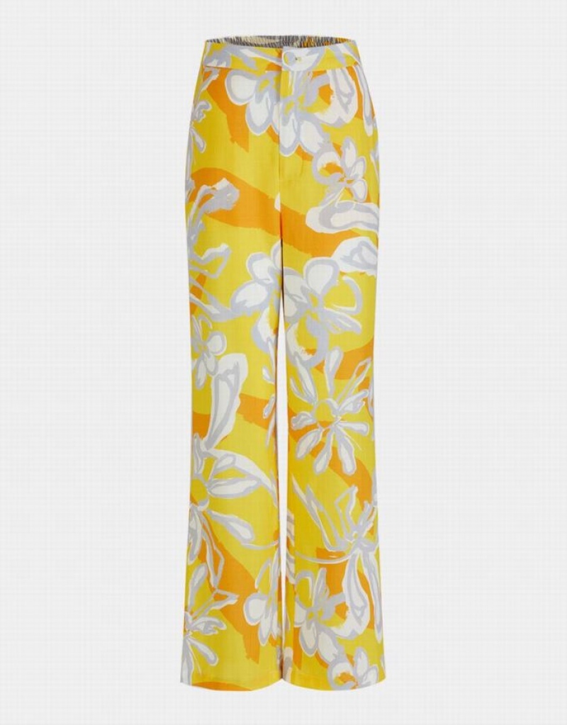 Yellow Urban Revivo Floral Jacquard Wide Leg Women\'s Pants | VIXNDC-140