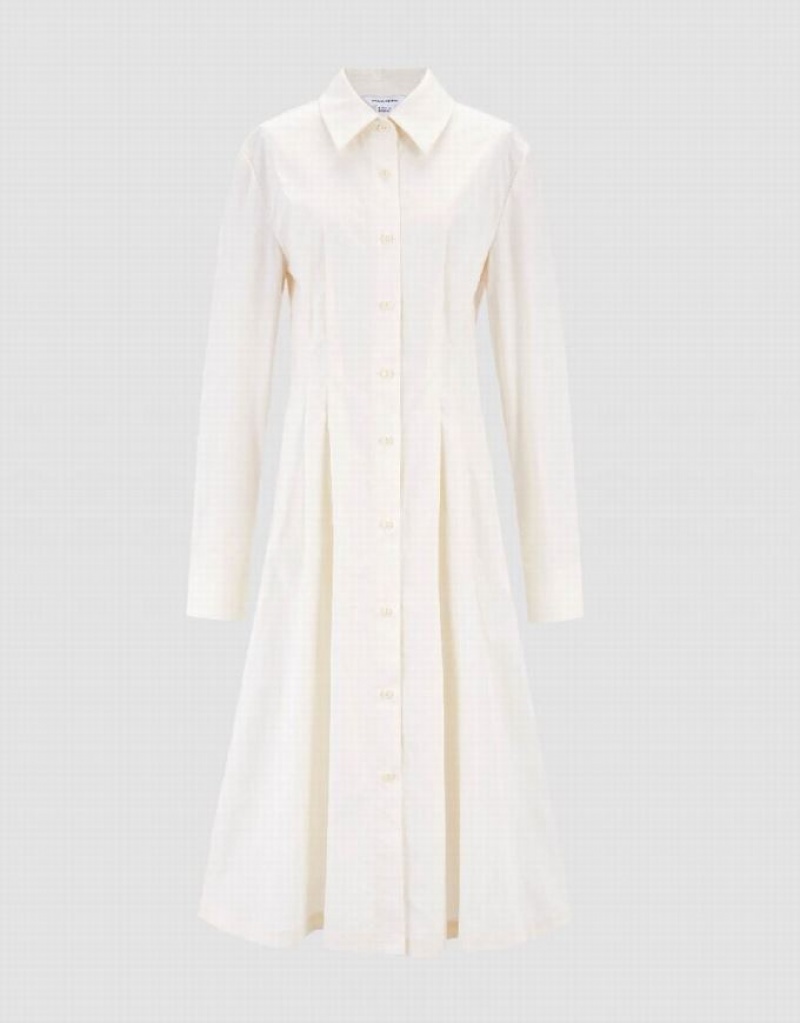 Yellow Urban Revivo Gathered Waist Cotton Women's Shirt Dress | FYBCNA-570