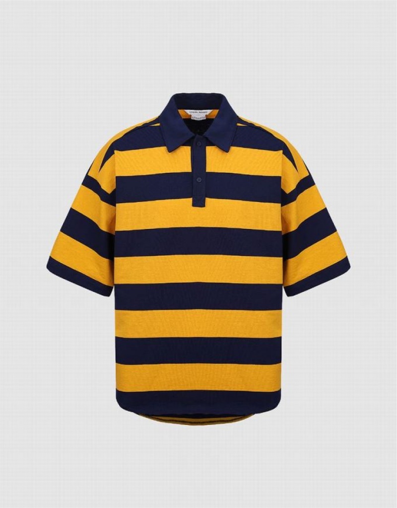 Yellow Urban Revivo Oversized Striped Men\'s Polo Shirts | FURKDB-105