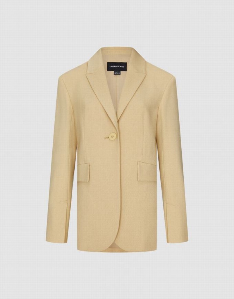 Yellow Urban Revivo Peaked Lapel Straight Women's Blazers | DRXQFG-647