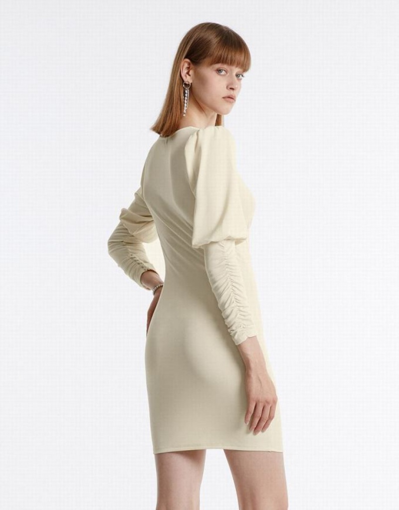 Yellow Urban Revivo Ruched Women's Knitted Dress | BPXSKO-579