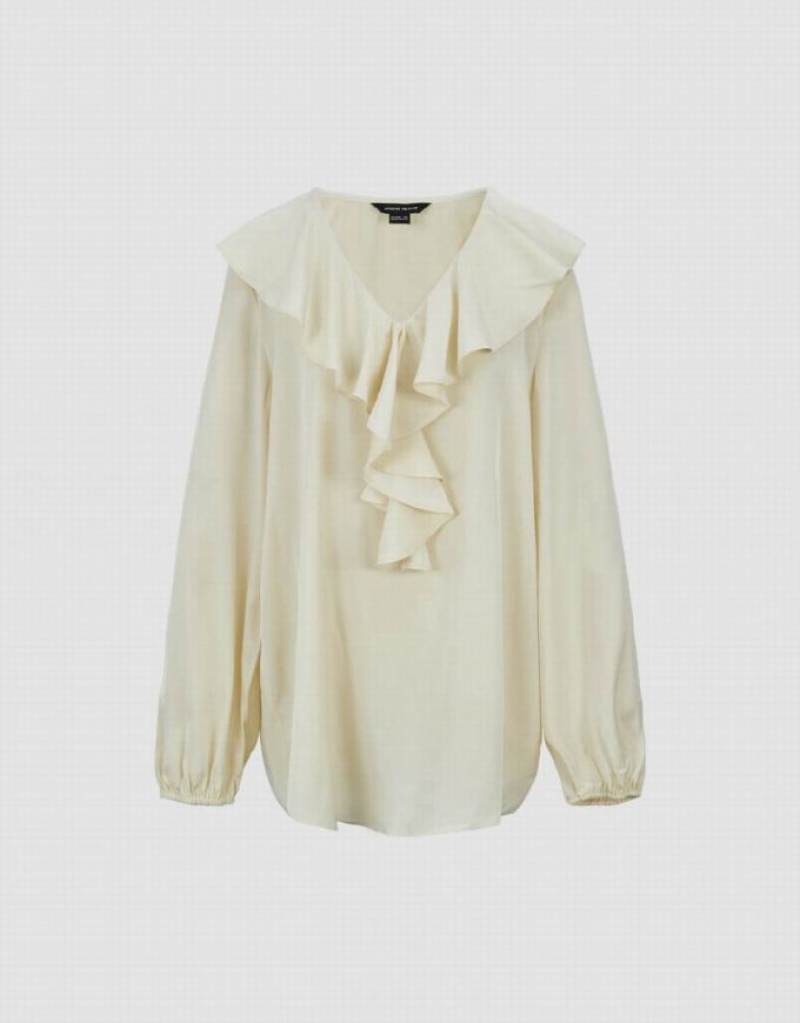 Yellow Urban Revivo Ruffle V-Neck Overhead Women's Blouse | AVQMEP-951