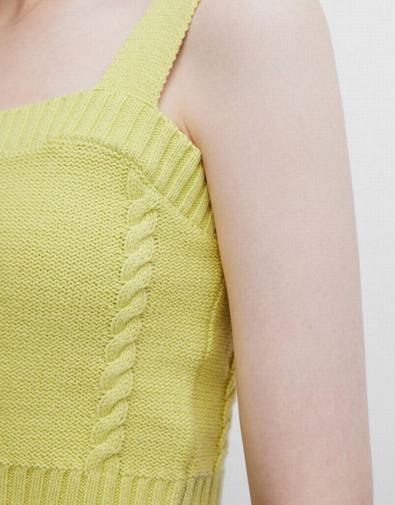 Yellow Urban Revivo Square Neck Knitted Sleeveless Women's Tank Top | CGJLVZ-257