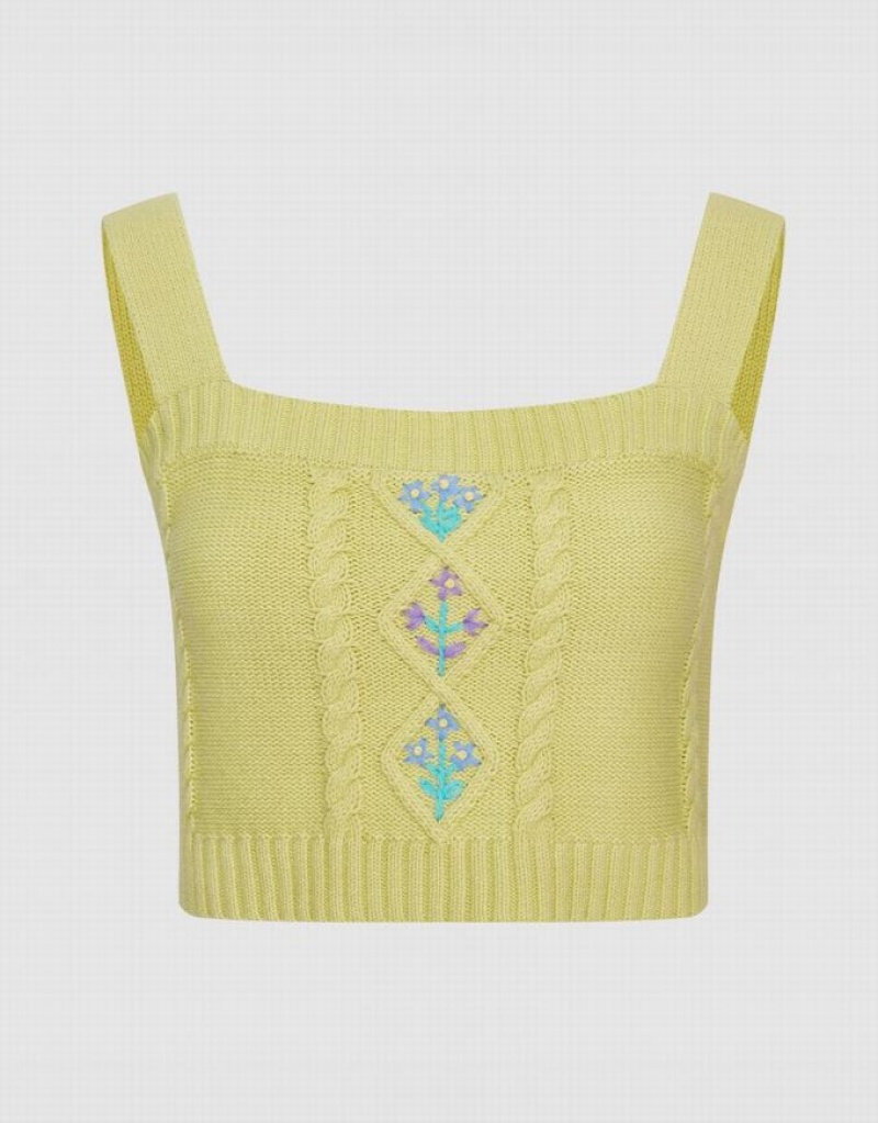 Yellow Urban Revivo Square Neck Knitted Sleeveless Women\'s Tank Top | CGJLVZ-257