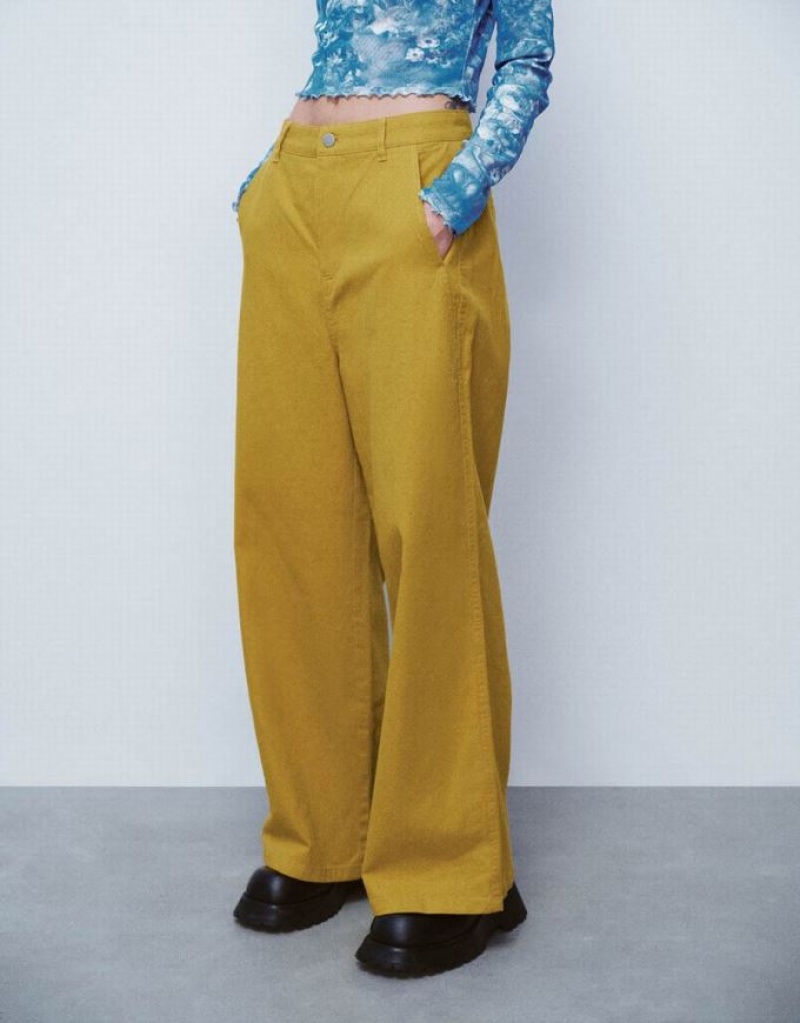 Yellow Urban Revivo Straight Women's Pants | UVKWZT-879