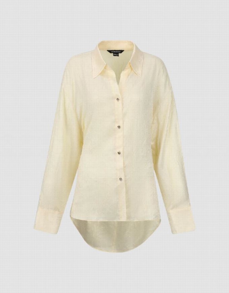 Yellow Urban Revivo Textured Button Up Straight Women's Shirts | JLUGVX-582